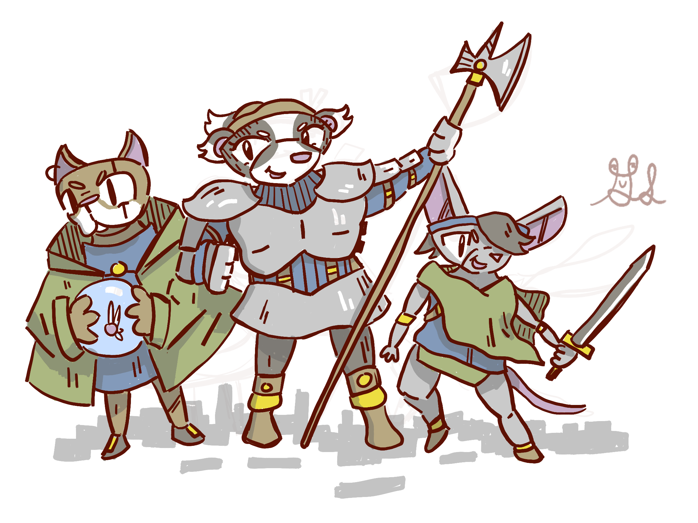 Wizard Dog, Warrior Badger, and a Thief Mouse in a dnd party.