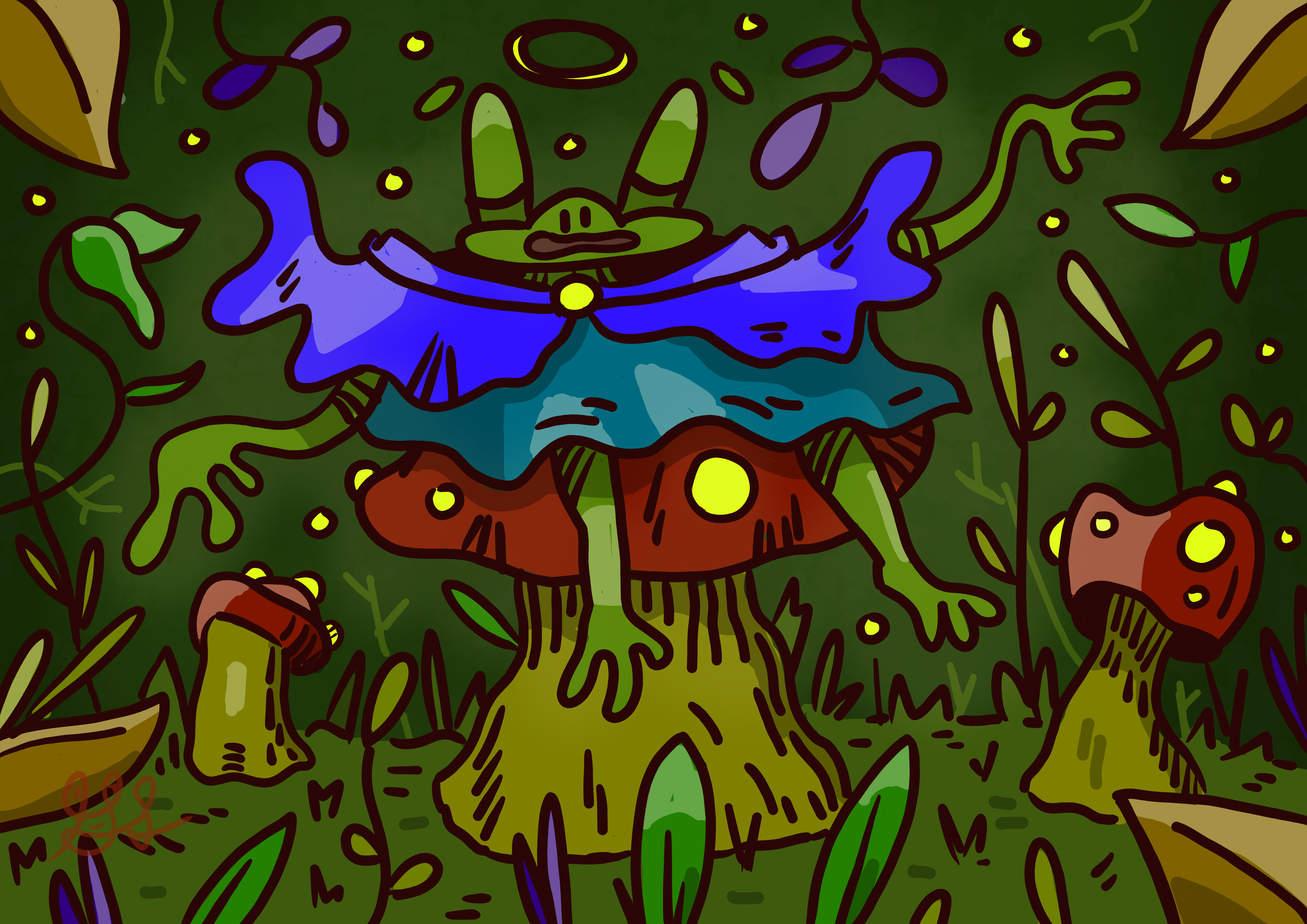 A cloaked frog enjoys a nap on a mushroom