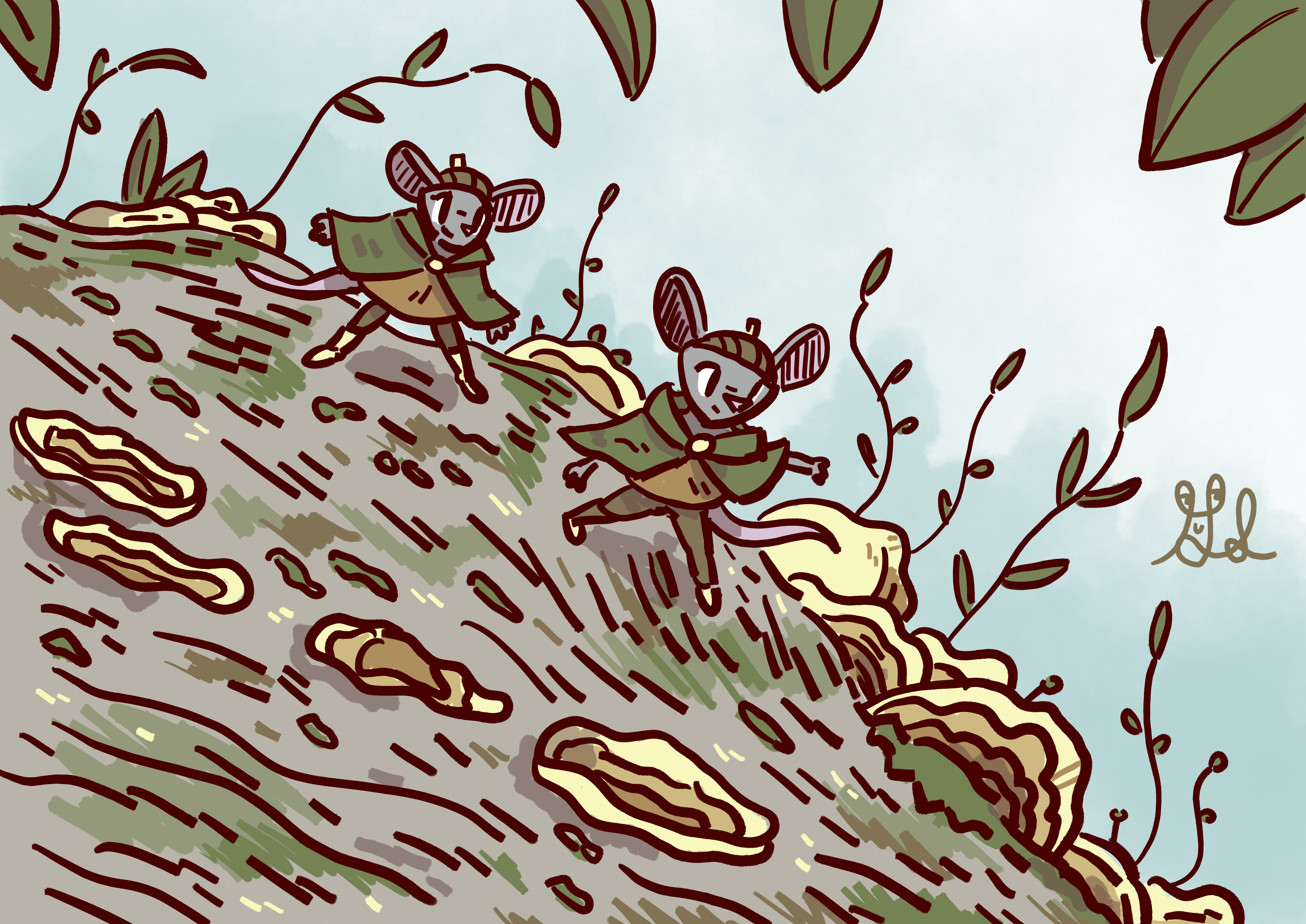 Two Mice explore the woods together.